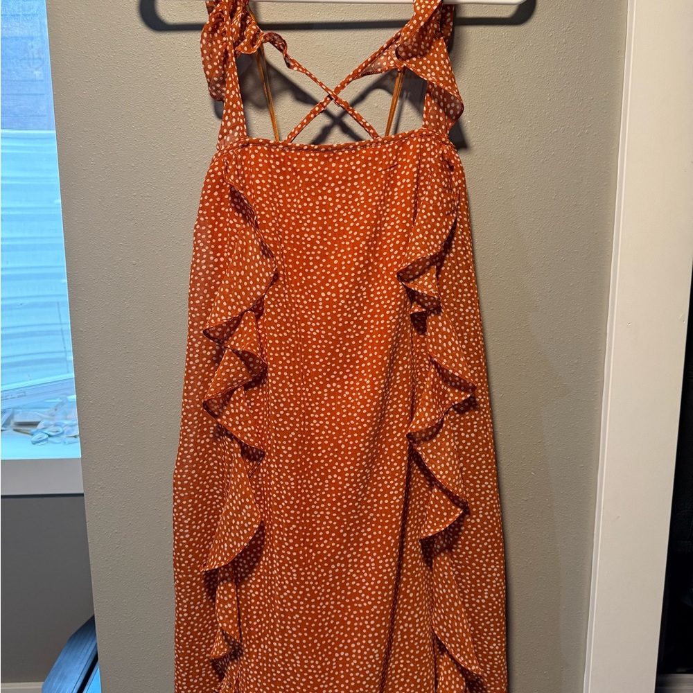 Orange Polka Dot Ruffle Dress